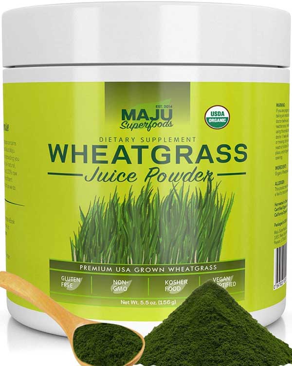 Maju Superfoods Organic Wheatgrass Juice Powder Grown in Volcanic Soil